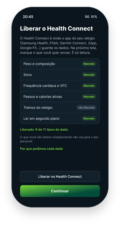 EZ Aluno no Android: liberar os dados do Health Connect, um a um